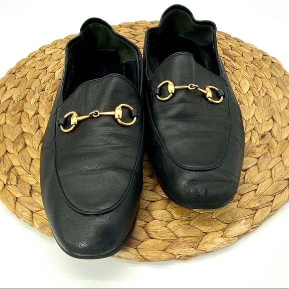 GUCCI BLACK LEATHER GOLD HORSEBIT LOAFER MOCCASIN FLATS SHOES LADIES SIZE 8 - Picture 3 of 11